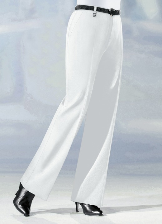 Hosen mit Knopf- und Reissverschluss - Hose in angesagter Marlene-Form in 6 Farben Hosen mit Knopf- und Reissverschluss - Hose in angesagter Marlene-Form in 6 Farben, in Größe 019 bis 096, in Farbe WEISS