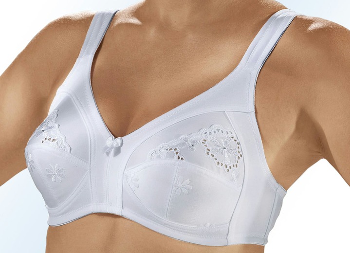 Damenmode - Sassa Zweierpack BH mit Lochstickerei in den Obercups, in Größe 080 bis 120, in Cup B, in Farbe 1X PUDER, 1X WEISS Ansicht 1