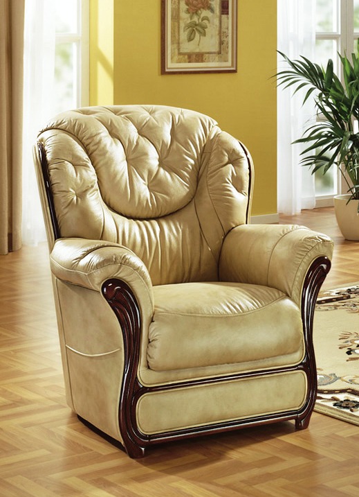 Polstergruppen - Polstermöbel mit Bezug aus echtem Leder, in Farbe ANTIKBEIGE, in Ausführung Sessel Ansicht 1