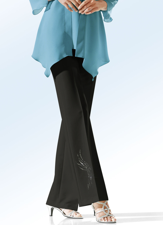 Hosen mit Knopf- und Reissverschluss - Hose mit schmückendem Strasszier-Motiv , in Größe 018 bis 092, in Farbe SCHWARZ Ansicht 1