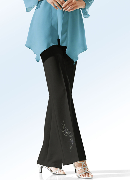 Hosen mit Knopf- und Reissverschluss - Hose mit schmückendem Strasszier-Motiv Hosen mit Knopf- und Reissverschluss - Hose mit schmückendem Strasszier-Motiv, in Größe 018 bis 092, in Farbe SCHWARZ