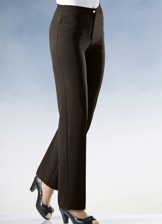 Hosen mit Knopf- und Reissverschluss - Hose mit komfortablem Dehnbund, in Größe 019 bis 058, in Farbe DUNKELBRAUN Ansicht 1