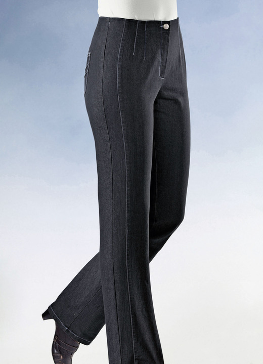 Hosen mit Knopf- und Reissverschluss - Jeans mit figurgünstiger Teilungsnaht Hosen mit Knopf- und Reissverschluss - Jeans mit figurgünstiger Teilungsnaht , in Größe 019 bis 096, in Farbe SCHWARZ