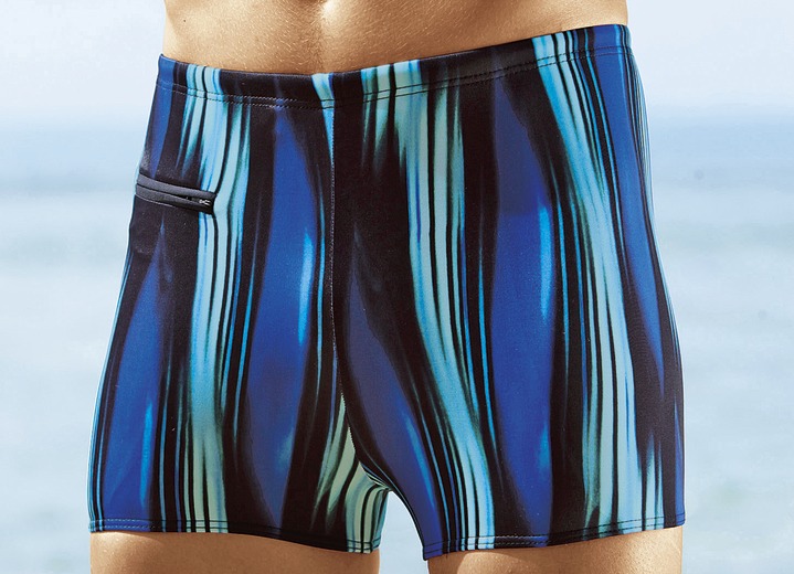 Schwab - Schwab Badehose in höherer Kastenform mit Reissverschlusstasche, in Größe 005 bis 013, in Farbe ROYALBLAU-SCHWARZ