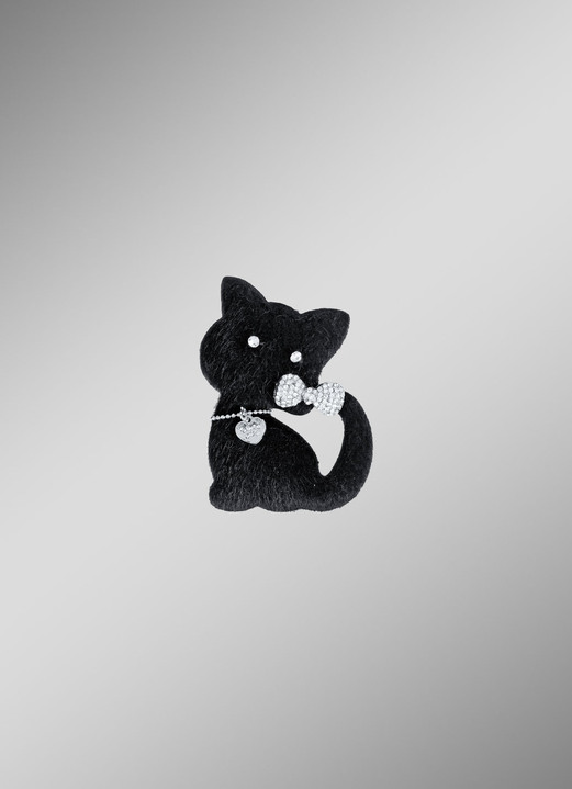 Anstecknadeln/Broschen - Anstecknadel «Katze», in Farbe SCHWARZ Ansicht 1