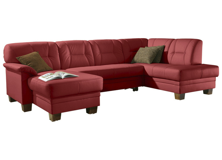 Polsterecken - Polstermöbel auf robusten, echten Holzfüßen, in Farbe ROT, in Ausführung Wohnlandschaft mit Relaxfunktion, 156x296x168 cm Ansicht 1