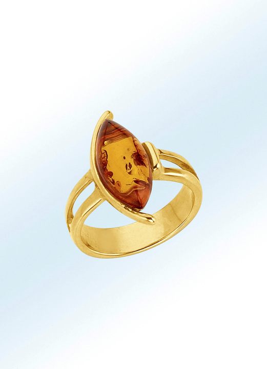 Ringe - Damenring mit echtem Naturbernstein, in Größe 160 bis 220, in Farbe