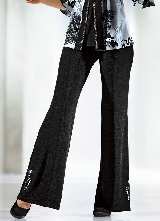 Hosen in Schlupfform - Hose mit Metallplättchen-und Strasszier Hosen in Schlupfform - Hose mit Metallplättchen-und Strasszier, in Größe 020 bis 060, in Farbe SCHWARZ