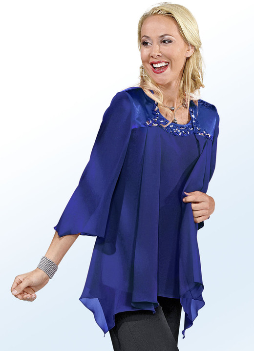 - 2-teiliges Blusen-Set mit glänzendem Satin-Besatz, in Größe 038 bis 056, in Farbe ROYALBLAU Ansicht 1