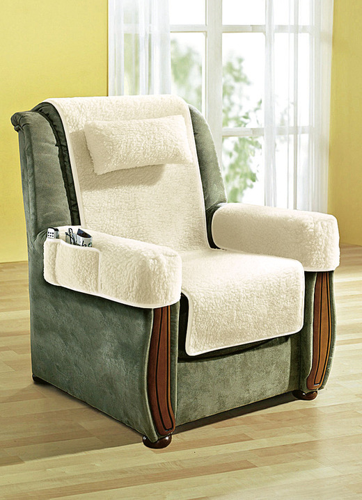 Sessel- & Sofaüberwürfe - Licardo-Wohnaccessoires aus Schafschurwolle, in Farbe NATUR, in Ausführung Sesselschoner mit Minikissen Ansicht 1