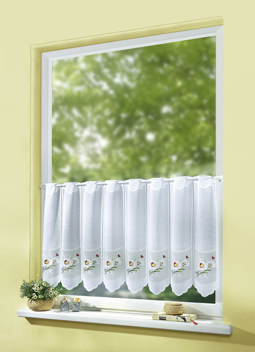 Kurzgardinen - Kurzvorhang «Margeriten», in Größe 788 (H45xB 98 cm) bis 858 (H60xB155 cm), in Farbe WEISS Ansicht 1