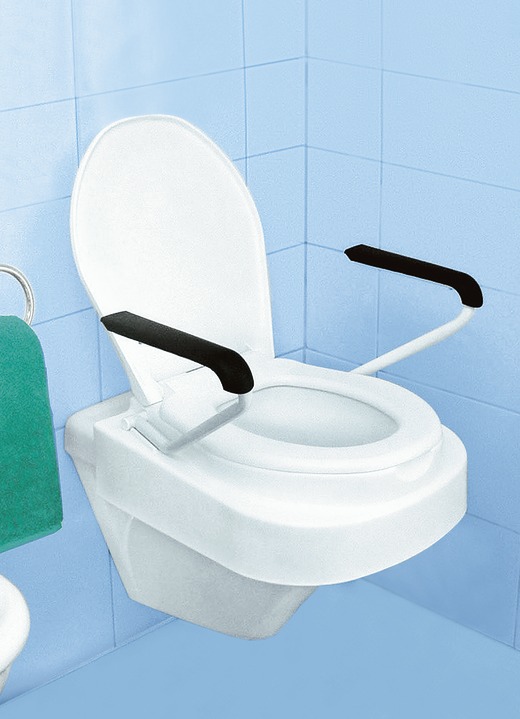- Toilettensitzerhöher mit Armlehnen und Deckel, in Farbe WEISS
