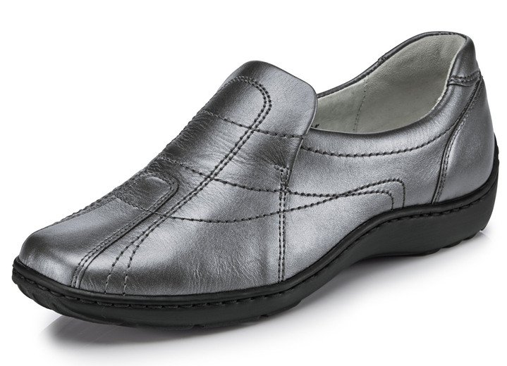 Slipper & Schnürschuhe - Waldläufer, bequeme Damen-Slipper, Weite H, mit herausnehmbarem Fussbett, in Größe 4 bis 8 1/2, in Farbe ALTSILBER Ansicht 1