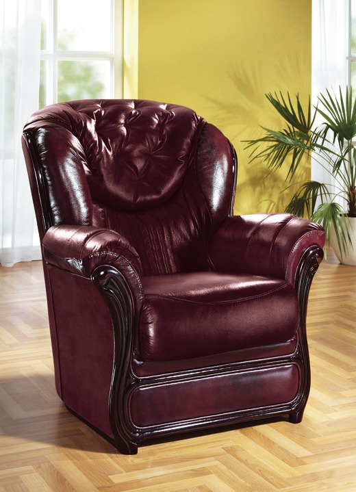 Polstergruppen - Polstermöbel mit Bezug aus echtem Leder, in Farbe BORDEAUX, in Ausführung Sessel Ansicht 1