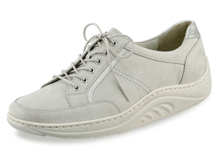 Slipper & Schnürschuhe - Waldläufer Schnürschuh mit edlen Metallicleder-Einsätzen, in Größe 3 1/2 bis 8, in Farbe PASTELLGRAU Ansicht 1