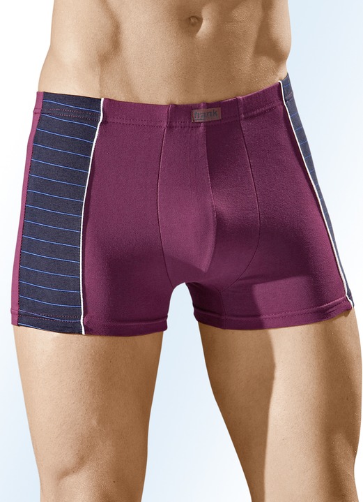 Pants & Boxershorts - Viererpack Pants aus Feinjersey, mit Dehnbund, in Größe 005 bis 011, in Farbe 1X BORDEAUX-MARINE-BUNT, 1X UNI BORDEAUX, 1X MARINE-RAUCHBLAU-BUNT, 1X UNI MARINE
