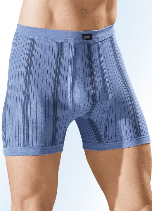 Slips & Unterhosen - Viererpack Unterhosen aus Feinripp mit Eingriff, bunt dessiniert, in Größe 005 bis 014, in Farbe 2X JEANSBLAU MELIERT, 2X HELLGRAU MELIERT