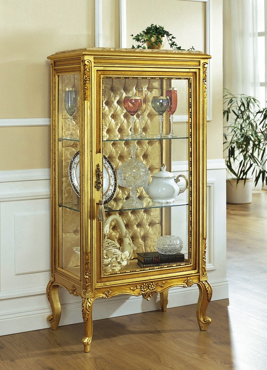 - Vitrine mit Marmorplatte und echter Blattgold-Auflage, in Farbe GOLD