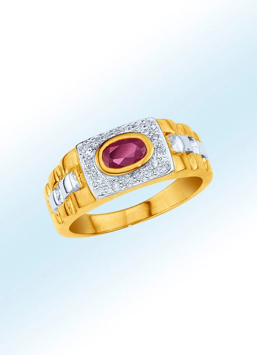 Ringe - Massiver Partnerring mit 14 Diamanten und echtem Rubin, in Größe 160 bis 240, in Farbe