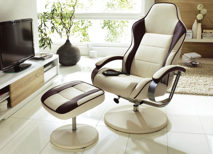 - Relax-Sessel mit Hocker in verschiedenen Ausführungen, in Farbe BEIGE-DUNKELBRAUN, in Ausführung Ohne Massagefunktion