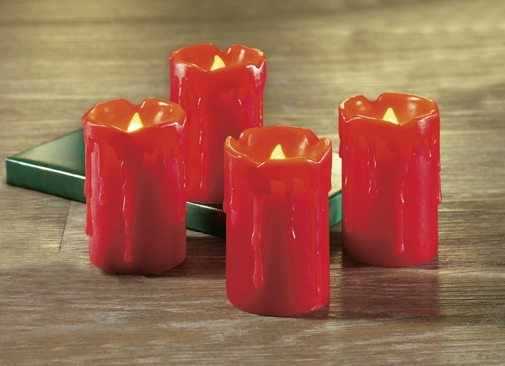 Wohnaccessoires - LED-Echtwachskerzen, 4er-Set, in Farbe ROT