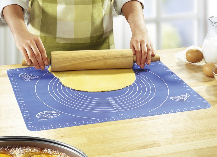 Backen & Dessert - Zusammenrollbare Ausrollmatte mit Mass-Skala, in Farbe BLAU, in Ausführung Ausrollmatte