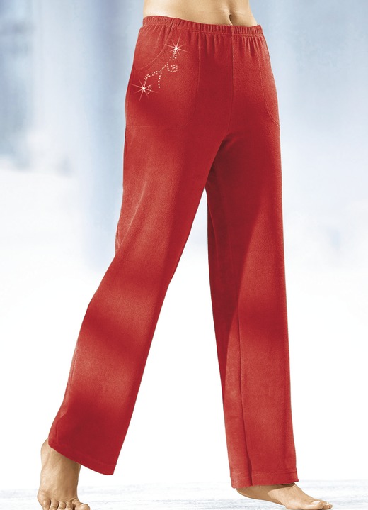 Hosen - Hose mit hübscher Schmucksteinzier in 6 Farben, in Größe 018 bis 056, in Farbe KORALLE Ansicht 1