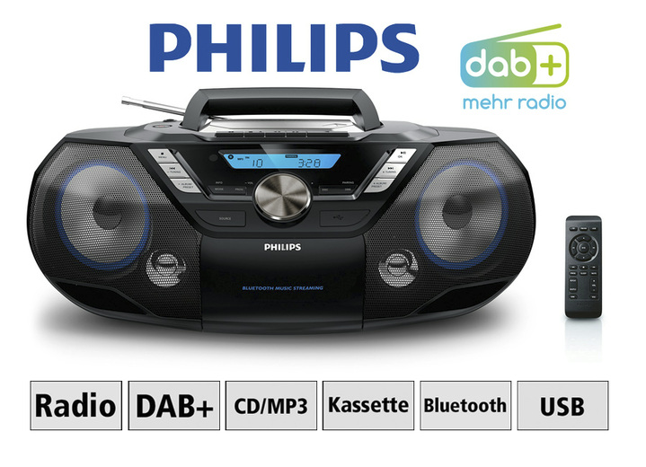 Musikanlagen - Philips AZB798T CD-/Kassetten-/DAB+ Radio, in Farbe SCHWARZ Ansicht 1