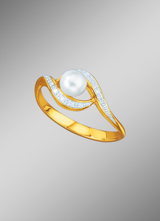 Ringe - Bicolor-Damenring mit Süsswasser-Zuchtperle, in Größe 160 bis 220, in Farbe