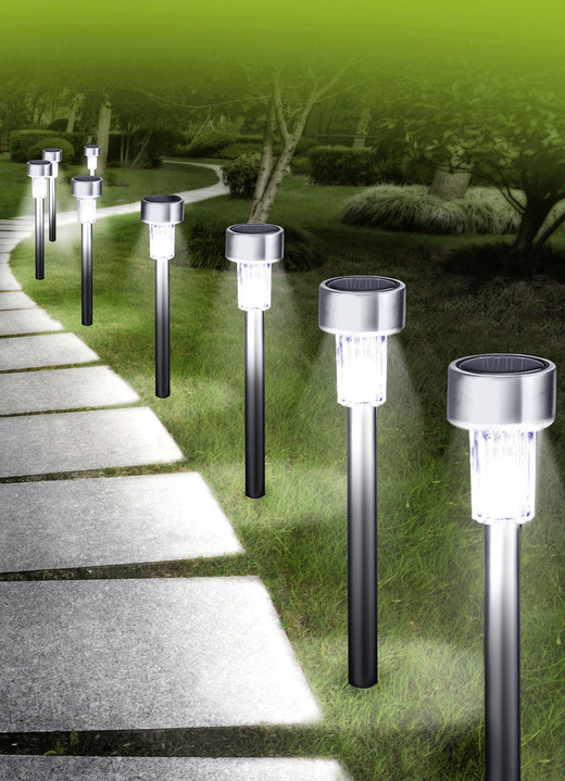 Gartenbeleuchtung - Solar-Tubelights mit Gehäuse aus Edelstahl, 8er-Set, in Farbe SILBER