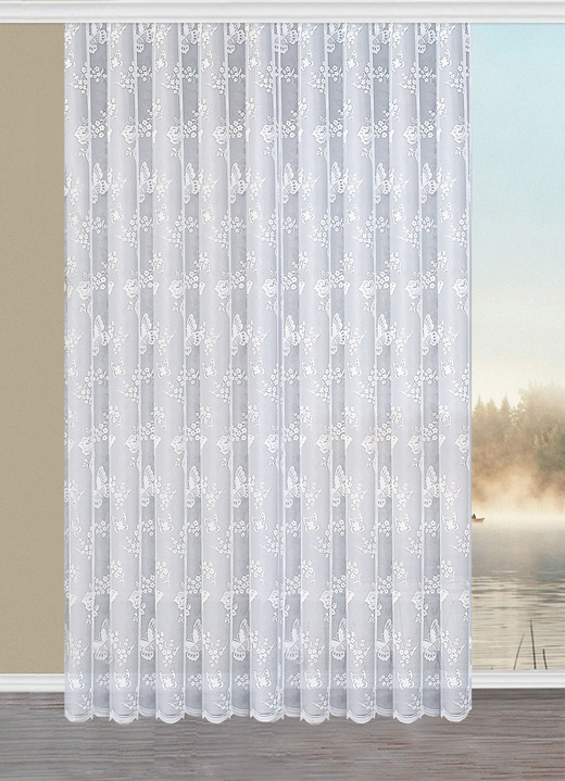 - Vorhang Schmetterlinge mit Universalschienenband, in Größe 136 (H100xB300 cm) bis 291 (H245xB450 cm), in Farbe WEISS Ansicht 1