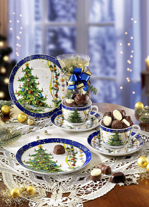 - Weihnachtsgedeck-Set mit original Belgischen Pralinen, in Farbe BLAU, in Ausführung Spar-Gedeck-Set, 6-teilig