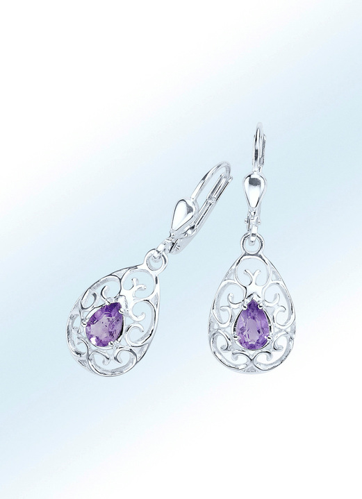 - Ohrhänger mit echtem Amethyst, in Farbe