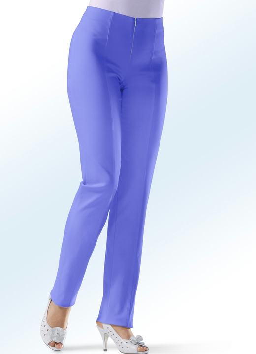 Hosen mit Knopf- und Reissverschluss - Soft-Stretch-Hose in 11 Farben Hosen mit Knopf- und Reissverschluss - Soft-Stretch-Hose in 11 Farben, in Größe 018 bis 235, in Farbe AZURBLAU
