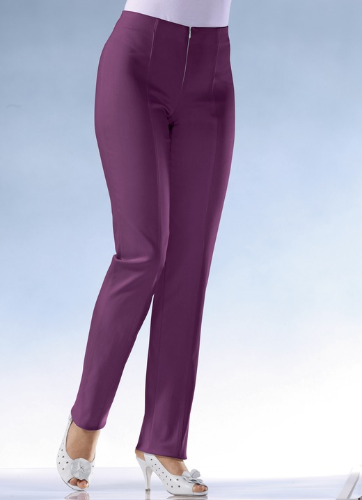 Hosen mit Knopf- und Reissverschluss - Soft-Stretch-Hose in 11 Farben, in Größe 018 bis 235, in Farbe BORDEAUX Ansicht 1
