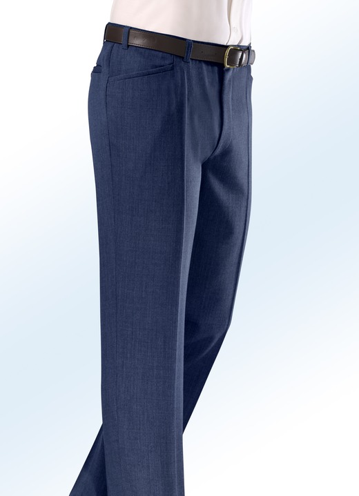 - «Klaus Modelle»-Hose mit teilelastischem Gürtel in 4 Farben, in Größe 025 bis 060, in Farbe RAUCHBLAU MELIERT