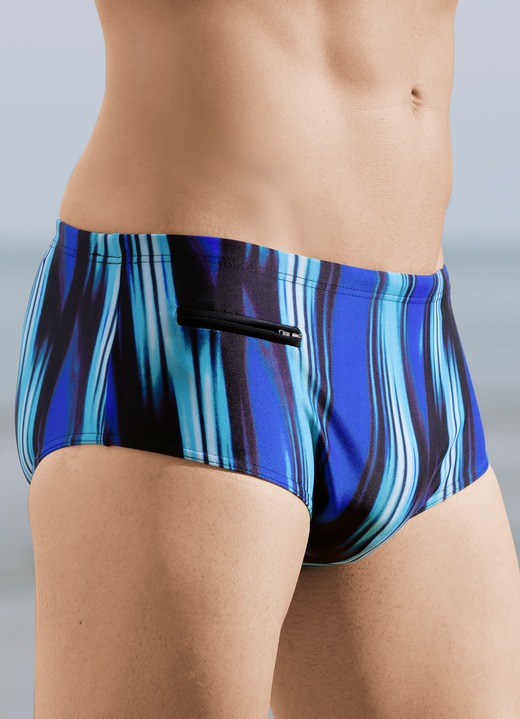 - Schwab Badehose in höherer Slipform mit Reissverschlusstasche, in Größe 004 bis 010, in Farbe SCHWARZ-BLAU