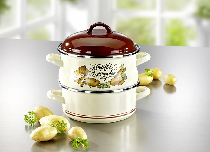 Töpfe & Pfannen - Kartoffeldämpfer aus emailliertem Stahlblech, in Farbe BEIGE Ansicht 1