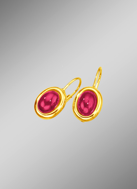 Ohrschmuck - Ohrringe mit echten Rubinen im Cabochonschliff, in Farbe