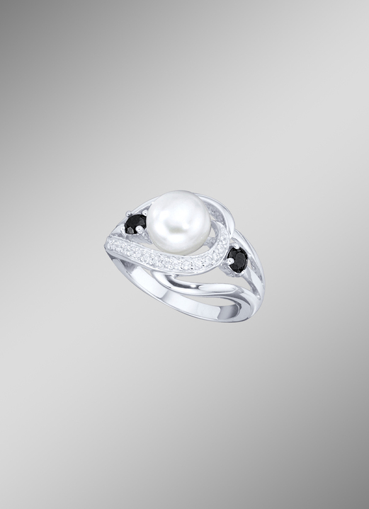 Ringe - Damenring mit synthetischen Zirkonia und Süsswassser-Zuchtperle, in Größe 160 bis 220, in Farbe  Ansicht 1