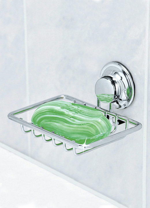 Badezimmeraccessoires - «EVERLOC» Vacuum-System, Seifen-/Schwammablage, in Farbe CHROM