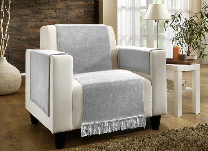 Sessel- & Sofaüberwürfe - «BORBO» Wohnaccessoires, verschiedene Farben, in Größe 102 (Sesselschoner, 50x200 cm) bis 900 (4-teiliges Sparset), in Farbe SILBER Ansicht 1