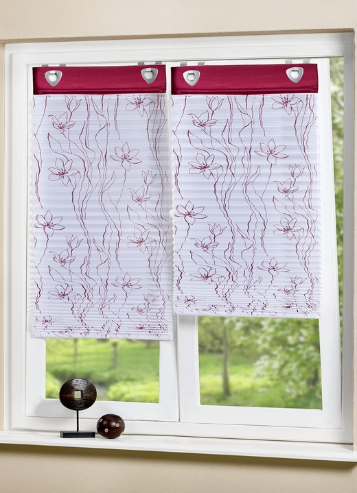 Rollos - Plissee-Rollo mit dekorativen Druckdessin, in Größe 318 (140x 60 cm) bis 324 (140x 95 cm), in Farbe WEISS-BORDEAUX Ansicht 1
