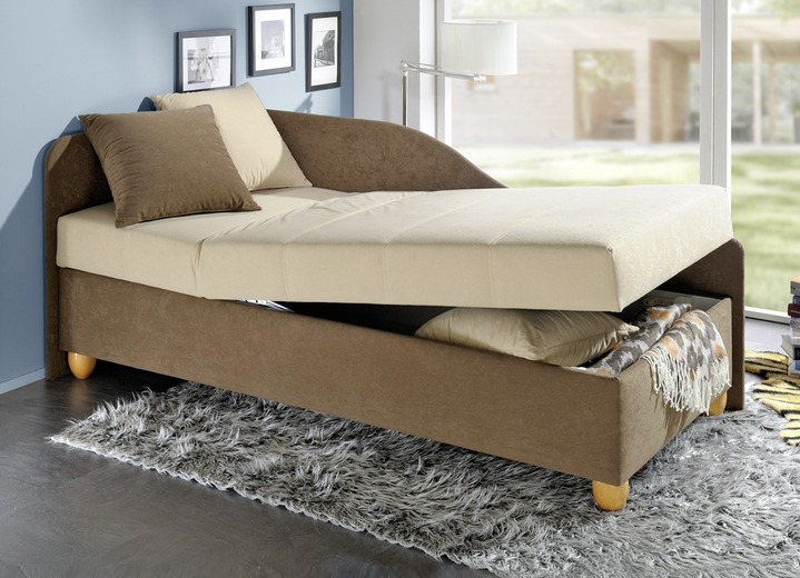 Gästebetten - Komfort-Studioliege auf massiven Holzfüssen, in Farbe BRAUN-BEIGE, in Ausführung ohne Kissen Ansicht 1