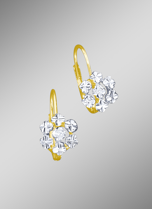 Ohrschmuck - Diamant-Ohrringe in Blütenfrom mit 2 lupenreinen Brillanten, in Farbe
