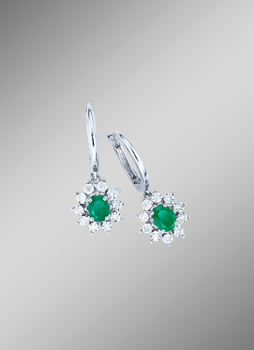 Ohrschmuck - Ohrringe mit echt Smaragd und Diamanten, in Farbe