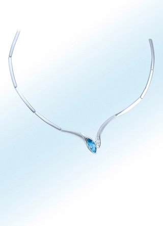 Halskette mit synth. Zirkonia in Weiss und Aquamarinblau