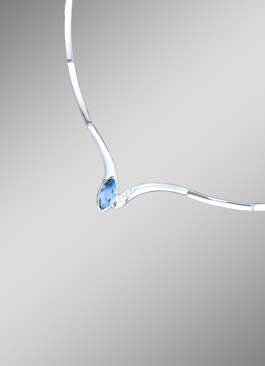- Halskette mit synth. Zirkonia in Weiss und Aquamarinblau, in Farbe  Ansicht 1