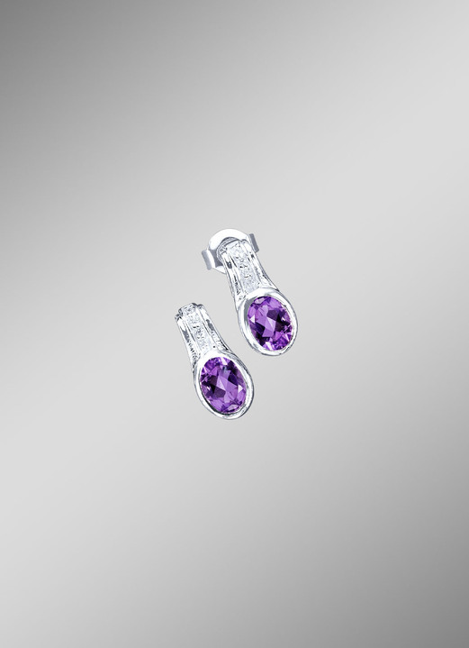 Ohrschmuck - Elegante Ohrstecker mit echt Amethyst und synth. Zirkonia, in Farbe  Ansicht 1