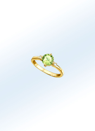 Massiver Damenring mit echt Peridot und 2 Diamanten